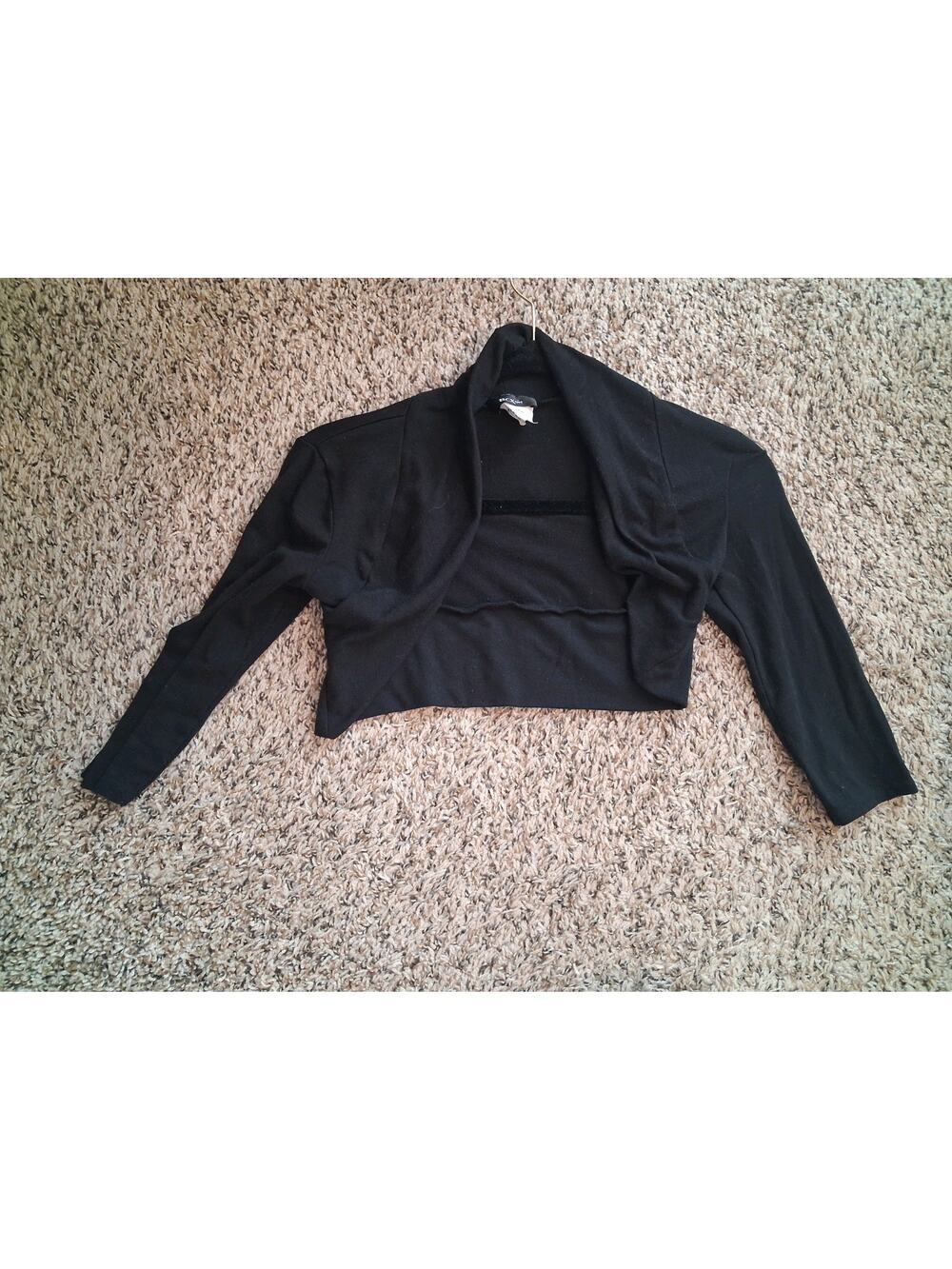 BCX Girl Black Knit Shrug Sweater Large 14 Long Sleeve Solid Casual